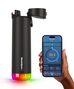 Hidrate Spark - Bouteille d'eau Intelligente en Acier, Suit la consommation d'eau et s'illumine pour Vous rappeler de Vous hydrater, Couvercle Chug Anti-fuites, 21oz, Noir